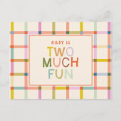 Pastel Plaid "Twee veel plezier" 2e verjaardag Uitnodiging Briefkaart (Voorkant)