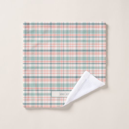 Pastel Plaid with name  Bad Handdoek (Wasdoekje)
