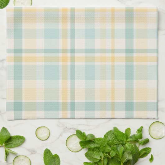 Pastel Plaid - yellow teal cream Theedoek (Gevouwen)