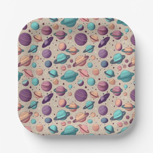 Pastel Planeten Papieren Bordje (Voorkant)