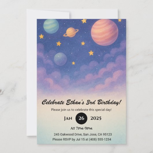 Pastel Planets in the Night Sky Birthday  Kaart (Voorkant)