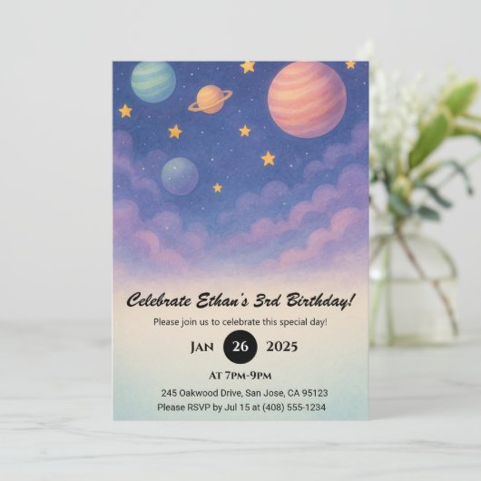 Pastel Planets in the Night Sky Birthday  Kaart (Staand voorkant)