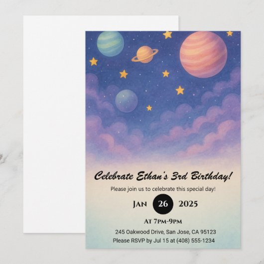 Pastel Planets in the Night Sky Birthday  Kaart (Voorkant / Achterkant)