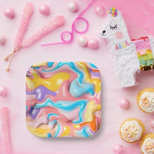 Pastel Plastic Fluid Abstract Papieren Bordje (Feest)