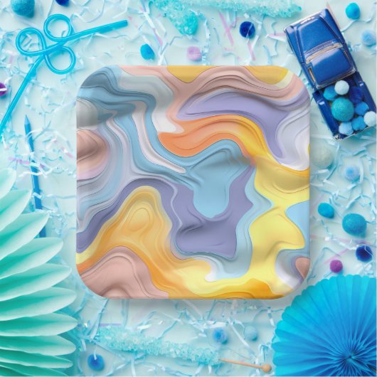 Pastel Plastic Fluid Abstract Papieren Bordje (Feest)