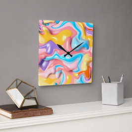 Pastel Plastic Fluid Abstract Vierkante Klok