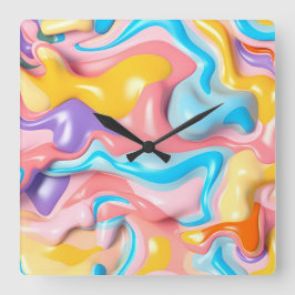 Pastel Plastic Fluid Abstract Vierkante Klok