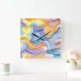 Pastel Plastic Fluid Abstract Vierkante Klok