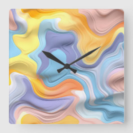 Pastel Plastic Fluid Abstract Vierkante Klok