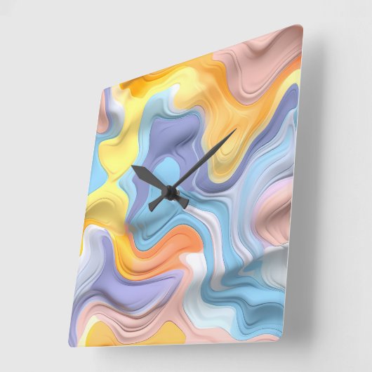 Pastel Plastic Fluid Abstract Vierkante Klok (Hoek)