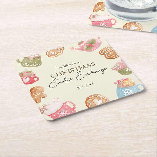 Pastel Playful Christmas Cookie Exchange Party Kartonnen Onderzetters (Schuin)