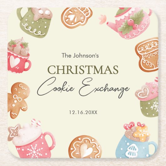 Pastel Playful Christmas Cookie Exchange Party Kartonnen Onderzetters (Voorkant)
