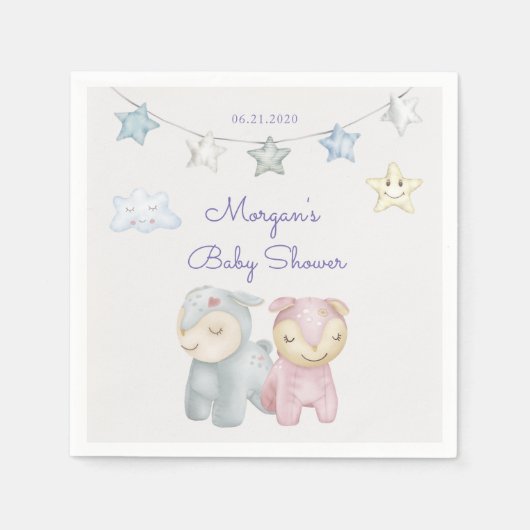 Pastel Pluche Speelgoed Baby shower Monogram Servet (Voorkant)