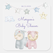 Pastel Pluche Speelgoed Baby shower Monogram Vierkante Sticker (Voorkant)
