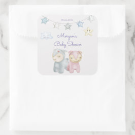 Pastel Pluche Speelgoed Baby shower Monogram Vierkante Sticker