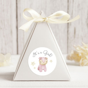 Pastel pluche speelgoed Het is een meisje Ronde Sticker