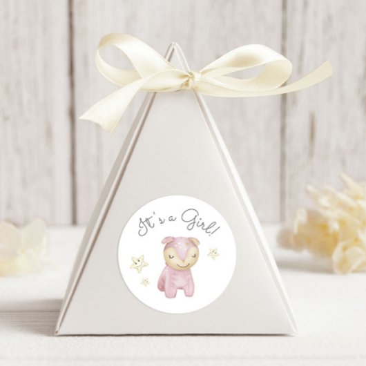 Pastel pluche speelgoed Het is een meisje Ronde Sticker