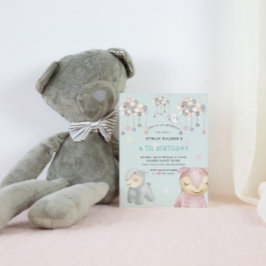 Pastel Pluche Speelgoed Virtuele Verjaardagsfeest Kaart