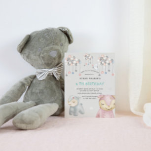 Pastel Pluche Speelgoed Virtuele Verjaardagsfeest Kaart