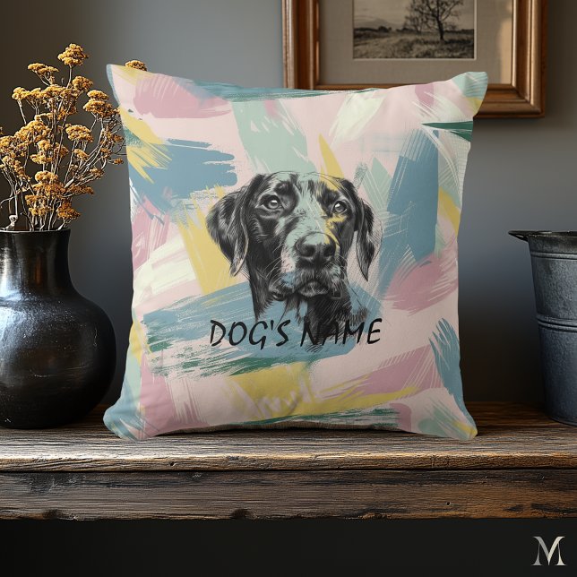 Pastel Pointer Portrait – Modern Abstract Art Kussen (Creator heeft geüpload)