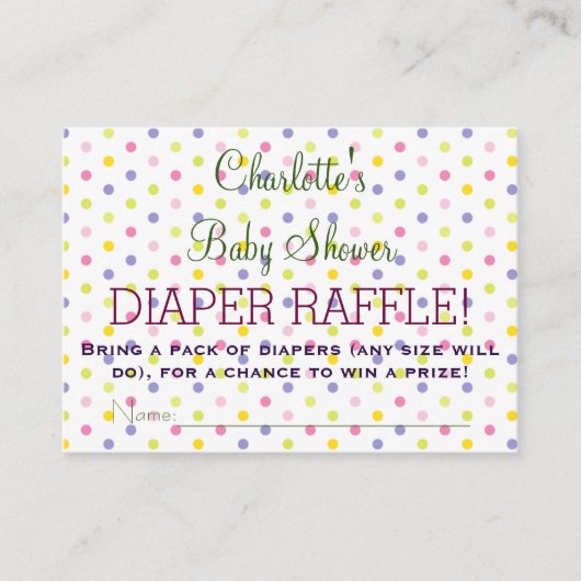 Pastel Polka Dot Baby shower Luier Raffle Tickets Informatiekaartje (Voorkant)