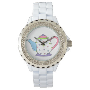 Pastel Polka Dot Ceramic Tea Pot Party Teapot Horloge