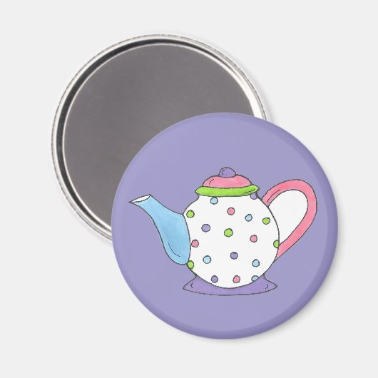 Pastel Polka Dot Ceramic Tea Pot Tapot Magnet (Voorkant / Achterkant)