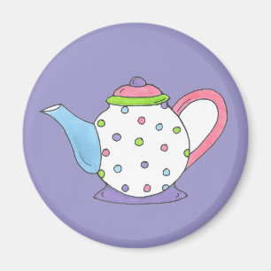Pastel Polka Dot Ceramic Tea Pot Tapot Magnet