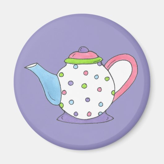 Pastel Polka Dot Ceramic Tea Pot Tapot Magnet (Voorkant)