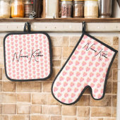 Pastel Polka Dot Omgeven Hartpatroon Ovenwant & Pannenlap Set