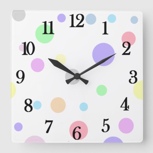 Pastel Polka Dot Pattern Grote vierkante muurklok Klok (Voorkant)