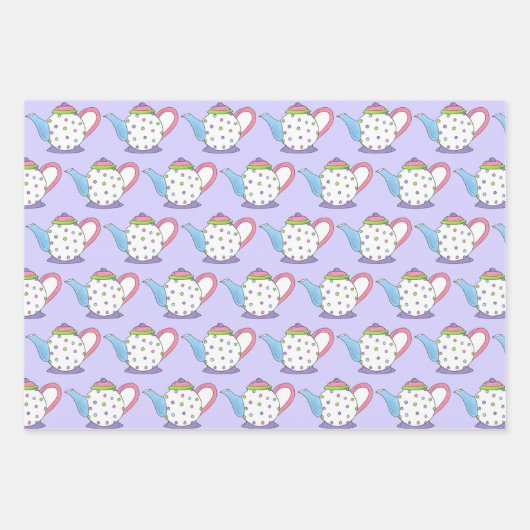 Pastel Polka Dot Teapot Aftermiddag Tea Party Pot Inpakpapier Vel (Voorkant 3)