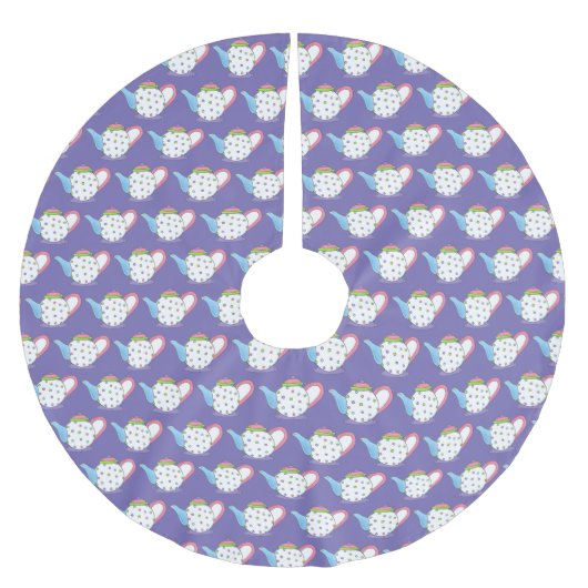 Pastel Polka Dot Teapot Aftermiddag Tea Party Pot Kerstboom Rok (Voorkant)