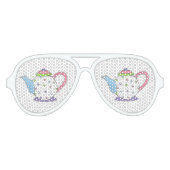 Pastel Polka Dot Teapot Tea Party Vrijgezellenfees Aviator Zonnebril (Voorkant)