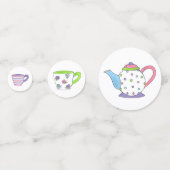 Pastel Polka Dot Teapot Tea Party Vrijgezellenfees Confetti (Voorkanten)