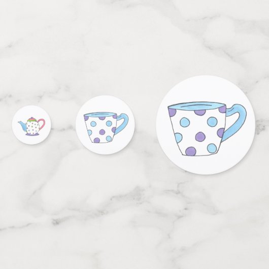 Pastel Polka Dot Teapot Tea Party Vrijgezellenfees Confetti (Achterkanten)