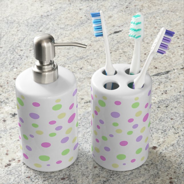 Pastel Polka Dots Bathroom set Tandenborstelhouder (Voorkant)