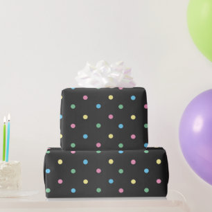 Pastel Polka Dots op Sheen Black Satin Cadeaupapier