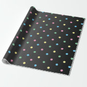 Pastel Polka Dots op Sheen Black Satin Cadeaupapier (Uitgerold)