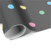 Pastel Polka Dots op Sheen Black Satin Cadeaupapier (Rol Hoek)