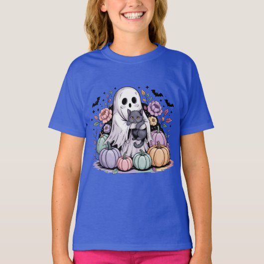 Pastel Pompoen Bloemige Halloween T-shirt (Voorkant)