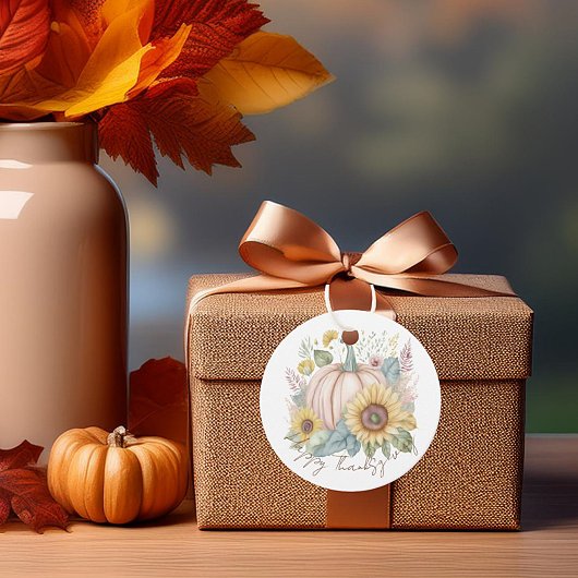 Pastel pompoen en boho bloemen op maat bedankjes labels