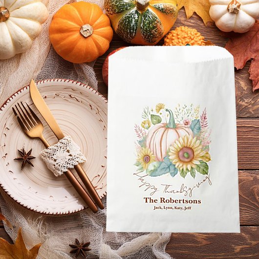 Pastel pompoen en boho bloemen op maat bedankzakje