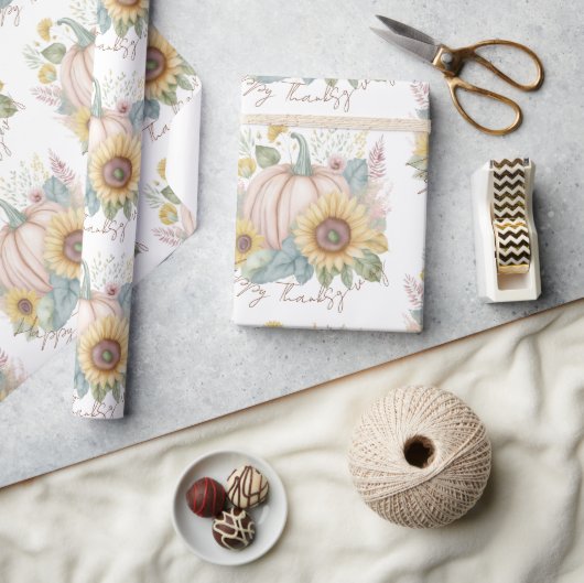 Pastel pompoen en boho bloemen op maat cadeaupapier (Crafts)