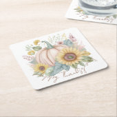 Pastel pompoen en boho bloemen op maat kartonnen onderzetters (Schuin)