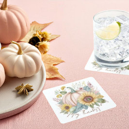 Pastel pompoen en boho bloemen op maat kartonnen onderzetters