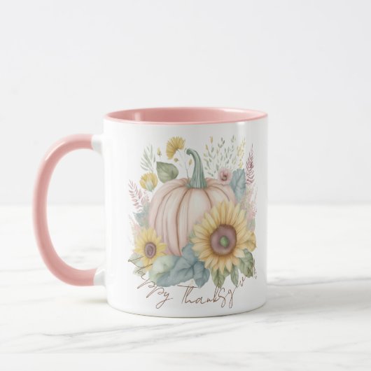 Pastel pompoen en boho bloemen op maat mok (Links)