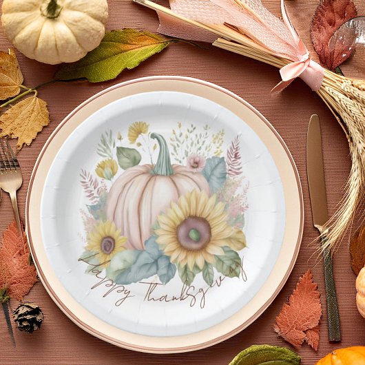 Pastel pompoen en boho bloemen op maat papieren bordje