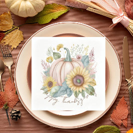 Pastel pompoen en boho bloemstuk aangepast servet