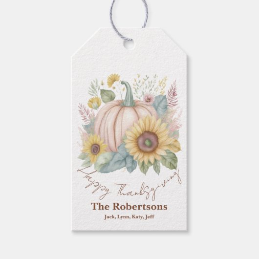 Pastel pompoen en boho bloemstuk op maat cadeaulabel (Voorkant)